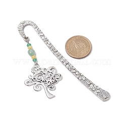 Natural Malaysia Jade & Green Aventurine Beaded Pendant Bookmarks with Alloy Tree of Life&nbsp;AJEW-JK00255-02