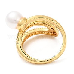 Rack Plating Brass Teardrop Cuff Ring with Plastic Pearl Beaded&nbsp;RJEW-D004-02G
