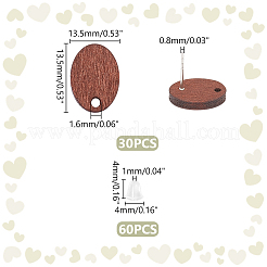30Pcs Oval Wood Stud Earring Findings&nbsp;WOOD-UN0001-06