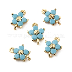 Brass Pave Cubic Zirconia Flower Links Connector Charms&nbsp;KK-H089-34G-04