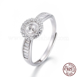 Adjustable Rhodium Plated 925 Sterling Silver Finger Design Ring Mounts Fittings with Pearl Seat&nbsp;STER-F048-07P