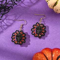 Halloween Gothic Synthetic Turquoise Skull Dangle Earrings&nbsp;EJEW-MZ00807