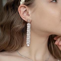Glass Disc Beaded Tassel Dangle Stud Earrings&nbsp;EJEW-TA00214
