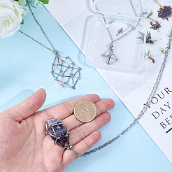 3Pcs 3 Styles 304 Stainless Steel Cuboid Link Chain Macrame Pouch Empty Stone Holder Necklace Making&nbsp;NJEW-BBC0001-41P