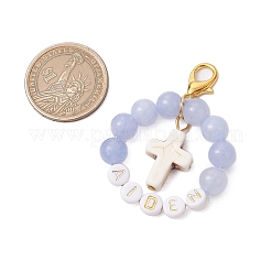 3Pcs Acrylic Letter & Natural Quartz & White Jade & Rose Quartz Beads Pendant Decorations&nbsp;HJEW-JM03014