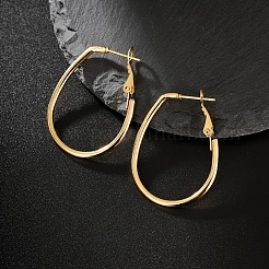 Elegant Geometric Oval 201 Stainless Steel Hoop Earrings&nbsp;XV3579