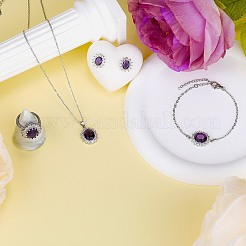 Cubic Zirconia Oval Pendant Necklace & Link Bracelet & Cuff Ring & Stud Earrings&nbsp;SJEW-SZC0001-01E