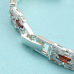 Rack Plating Brass Micro Pave Orange Red Cubic Zirconia Rectangle Link Chain Bracelets&nbsp;BJEW-Q771-06S-02