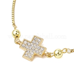 Brass Pave Clear Cubic Zirconia Box Chain Cross Pendant Slider Bracelets&nbsp;BJEW-JB10809