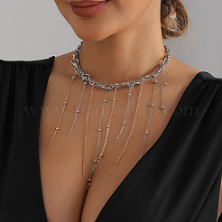 Two Tone Alloy Chain Tassel Bib Necklaces for Women&nbsp;WG44043-01