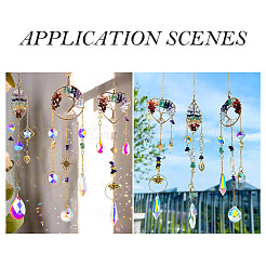 1Pc Wire Wrapped Alloy & Natural Mixed Stone Tree of Life Hanging Suncatchers&nbsp;HJEW-TA0001-46B