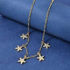 Brass Micro Pave Clear Cubic Zirconia Starfish Pendant Necklaces&nbsp;NJEW-B157-06G