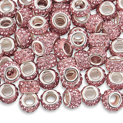 80Pcs Polymer Clay Rhinestone European Large Hole Beads with Silver Color Plated Brass Cores&nbsp;FPDL-LT0001-02C