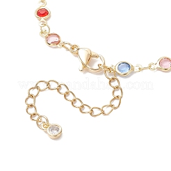 Brass Glass Flat Round Link Bracelets for Women&nbsp;BJEW-JB12382