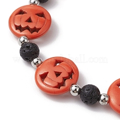 Halloween Pumpkin Synthetic Turquoise & Natural Lava Rock Beaded Stretch Bracelets&nbsp;BJEW-TA00487