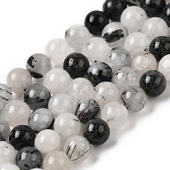 Natural Black Rutilated Quartz Beads Strands&nbsp;G-D295-8mm