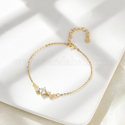 Sterling Silver Micro Pave Cubic Zirconia Link Bracelets&nbsp;BJEW-V008-02G