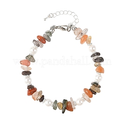 Natural Rutilated Quartz Chip & Shell Pearl Beaded Bracelets&nbsp;BJEW-JB14323