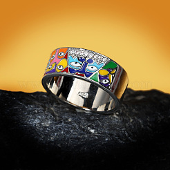Eye Pattern Brass Micro Pave Clear Cubic Zirconia Enamel Finger Rings&nbsp;FS-WGB4C19-03