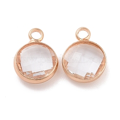 Golden Tone Brass Glass Flat Round Charms&nbsp;GLAA-M003-A-21G