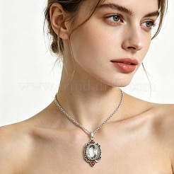 Alloy Glass Hollow Oval Pendant Necklaces for Women&nbsp;WG278AD-01