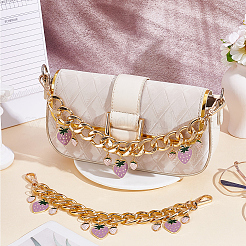 2Pcs Alloy Enamel Strawberry Charm Aluminum Bag Decorative Chains&nbsp;HJEW-BBC0001-27A