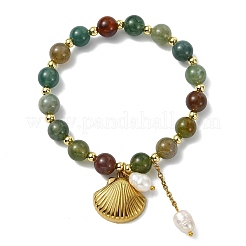 Natural Indian Agate Round Beads Stretch Bracelets&nbsp;BJEW-JB14145-02