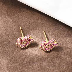 knot Brass Micro Pave Cubic Zirconia Stud Earrings&nbsp;EJEW-C174-01G-02