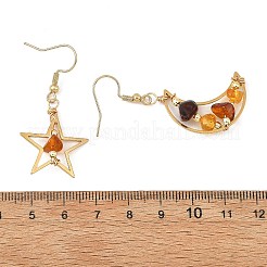 Natural Amber Wire Wrapped Star Moon Dangle Earrings&nbsp;EJEW-JE07532