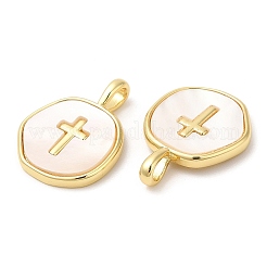 Rack Plating Brass Pendants with Shell&nbsp;X-KK-Q775-01G