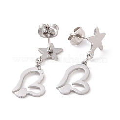 Valentine's Day Heart with Star 304 Stainless Steel Dangle Stud Earrings for Women&nbsp;EJEW-G328-04