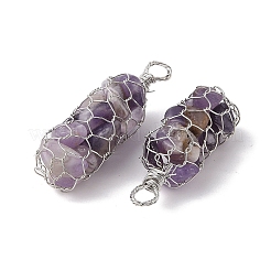Rack Plating Copper Wire Wrapped Natural Amethyst Chip Big Pendants&nbsp;G-C130-01P-02