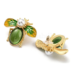 Alloy Enamel Bees Stud Earrings with Glass Beaded&nbsp;EJEW-F323-03G