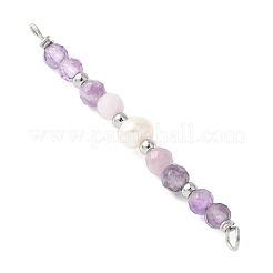 Faceted Round Natural Amethyst & Lepidolite & Potato Natural Cultured Freshwater Pearl Beaded Connector Charms&nbsp;PALLOY-JF03532-06