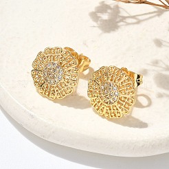 Brass Micro Pave Clear Cubic Zirconia Stud Earrings&nbsp;EJEW-D305-04G