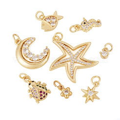 8Pcs 8 Styles Brass Micro Pave Cubic Zirconia Pendants&nbsp;KK-TA0002-53