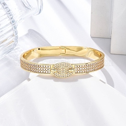 Rack Plating Brass Micro Pave Cubic Zirconia Hinged Bangles&nbsp;BJEW-H624-06B-G