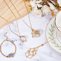 4Pcs 4 Styles Brass Braided Macrame Pouch Empty Stone Holder Bracelet Making & Necklaces Making Set for Women&nbsp;SJEW-DC00001
