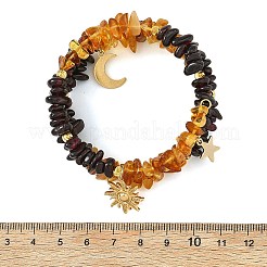 Natural Amber & Garnet Chip Beaded Wrap Bracelets&nbsp;BJEW-JB14310
