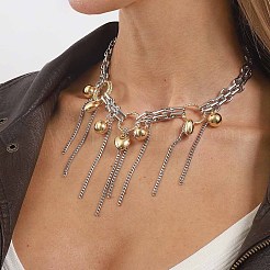 Brass & Alloy Round Ball Chain Tassel Bib Necklaces for Women&nbsp;WGA86A7-01
