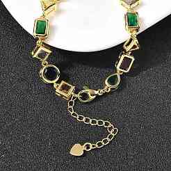 Brass Pave Colorful Cubic Zirconia Geometric Link Chain Necklaces&nbsp;NJEW-P337-01G