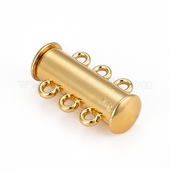 3-Strands 6-Holes Tube Brass Magnetic Slide Lock Clasps&nbsp;KK-D473-G-NF