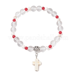 Synthetic Turquoise Cross Charm Bracelets&nbsp;BJEW-JB12190-02