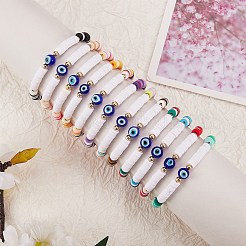 12Pcs 12 Colors Handmade Polymer Clay Heisih Beaded Stretch Bracelets Set with Evil Eye&nbsp;BJEW-SW00034