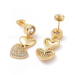 Clear Cubic Zirconia Double Heart Dangle Stud Earrings&nbsp;EJEW-C008-07G