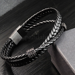 Braided Imitation Leather 2-Strand Bracelets with 316L Stainless Steel Magnetic Clasps for Men&nbsp;WGB3A59-01