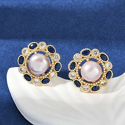 Brass Imitation Pearl Stud Earrings&nbsp;KK-D301-08G
