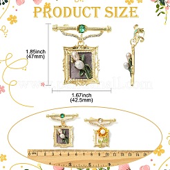 2Pcs 2 Styles Square & Rectangle with Flower Alloy ABS Imitation Pearl Brooch&nbsp;JEWB-CJ0001-92