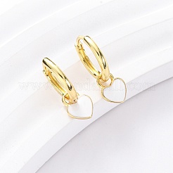 Heart Brass Enamel Hoop Earrings&nbsp;EJEW-Q048-02G