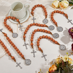 8Pcs Natural Wood Beehive Shaped Beads with Alloy Pendant Display Decorations&nbsp;HJEW-FH00273
